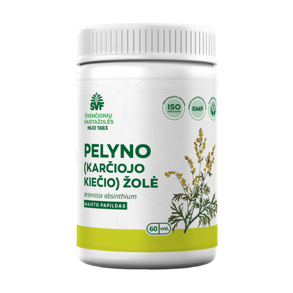 ŠVENČIONIŲ VAISTAŽOLĖS KARČIŲJŲ KIEČIŲ (PELYNO) ŽOLĖ, 60 kapsulių paveikslėlis