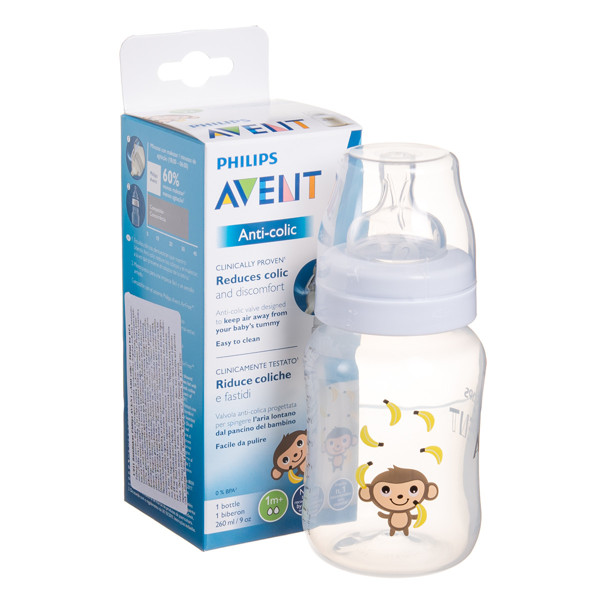 PHILIPS AVENT, buteliukas "Anti-colic" "Beždžionė" su lėtos tėkmės žinduku, 1 mėn.+, SCF821/11, 260 ml paveikslėlis