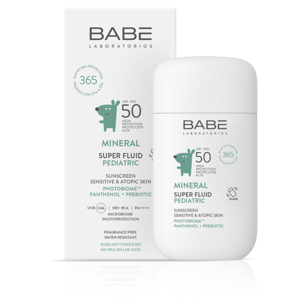 BABE SUPER FLUID SPF50, MINERAL PEDIATRIC, apsauginė mineralinė veido emulsija, kūdikiams ir vaikams, 50ml paveikslėlis