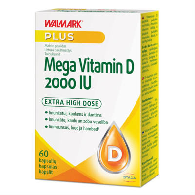 WALMARK MEGA VITAMIN D, 2000 IU, 60 kapsulių paveikslėlis