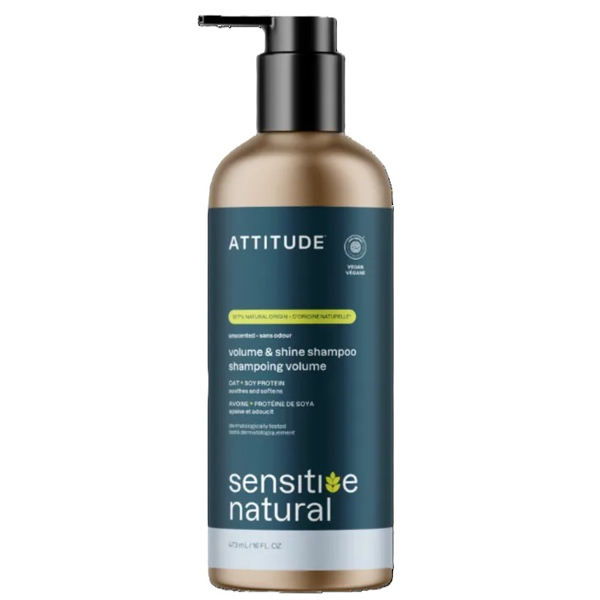 ATTITUDE, Apimties ir blizgesio suteikiantis šampūnas jautriai galvos odai, bekvapis, 473 ml