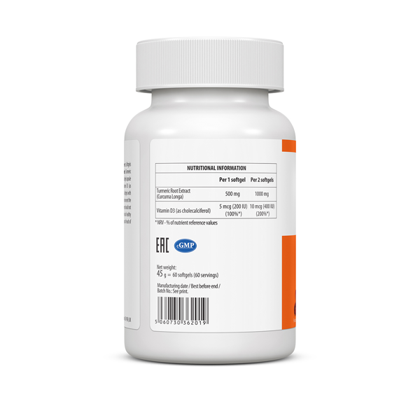 ULTRAVIT Kurkuminas D3, 60 minkštųjų kapsulių paveikslėlis
