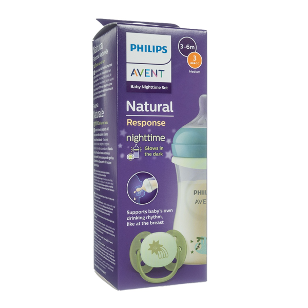 PHILIPS AVENT, buteliukas "Natural Response" 260ml, ir čiulptukas 0-6 mėn., rinkinys naktinis, SCD838/17, 1 vnt. paveikslėlis