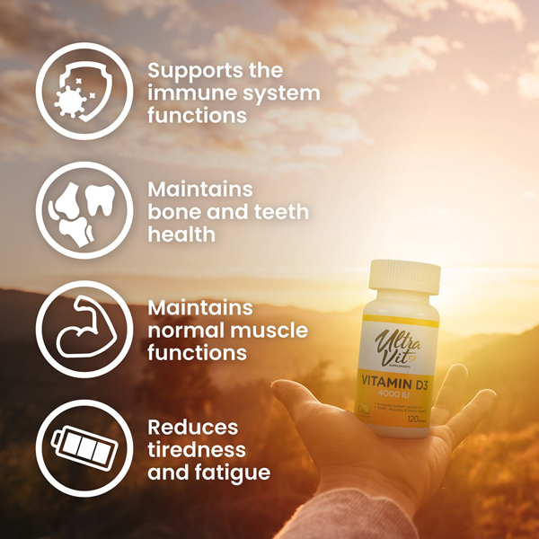 ULTRAVIT D vitaminas D3 4000 TV, 120 minkštųjų kapsulių paveikslėlis