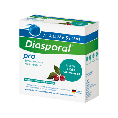 MAGNESIUM Diasporal Pro širdies veiklai ir kraujospūdžiui, milteliai, 20 pokelių paveikslėlis
