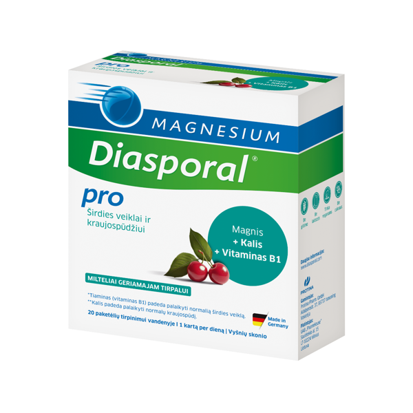 MAGNESIUM Diasporal Pro širdies veiklai ir kraujospūdžiui, milteliai, 20 pokelių paveikslėlis