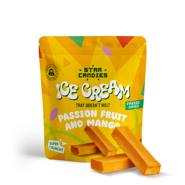 STAR CANDIES Šaltyje džiovinti pasiflorų ir mangų skonio ledai
