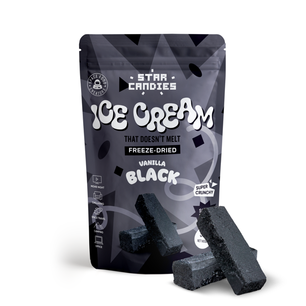 STAR CANDIES Šaltyje džiovinti juodi vaniliniai ledai, 50g