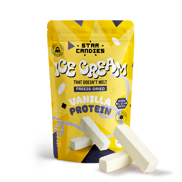 STAR CANDIES Šaltyje džiovinti vanilės skonio proteininiai ledai, 50g