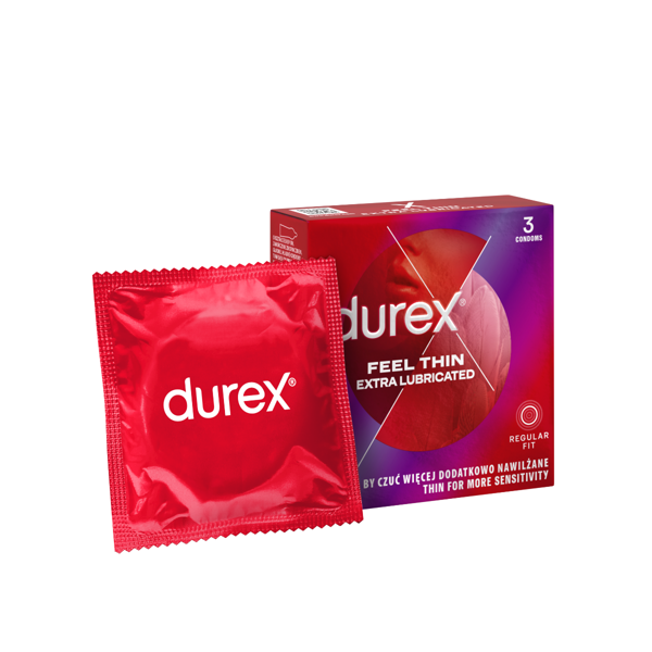 DUREX FEEL THIN EXTRA LUBRICATED, prezervatyvai, 3 vnt.   paveikslėlis