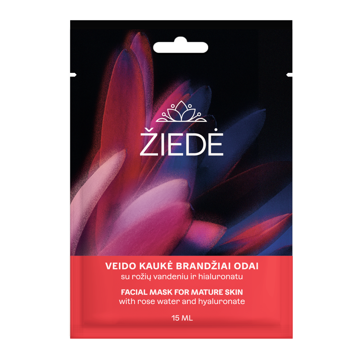 Žiedė veido kaukė brandžiai odai su rožių vandeniu ir hialuronatu, 15ml
