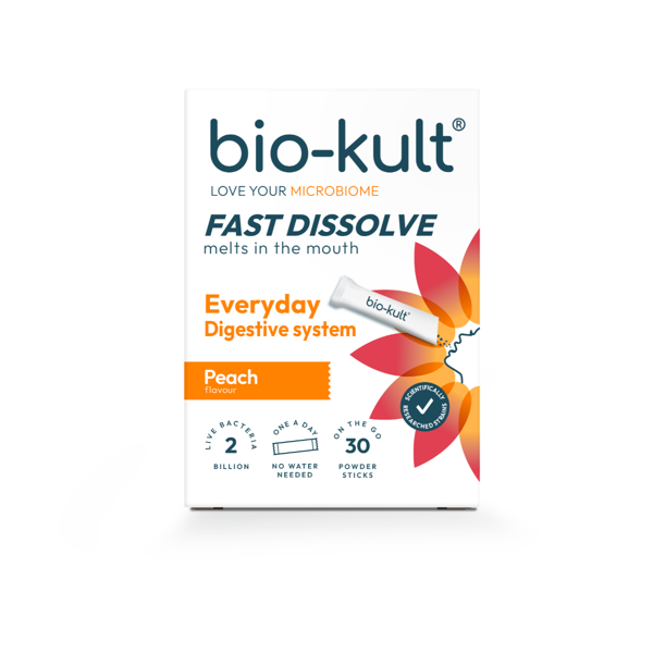 BIO-KULT EVERYDAY, burnoje greitai tirpstantys milteliai, persikų skonio, 30 paketėlių paveikslėlis