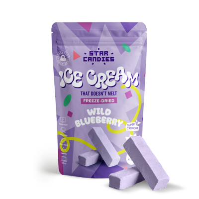 STAR CANDIES Šaltyje džiovinti grietinėlės ir mėlynių skonio ledai