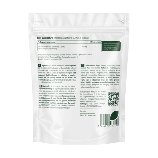 RAW POWDERS ACAI UOGŲ milteliai, 100 g