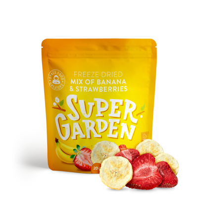 SUPERGARDEN šaltyje džiovintų braškių ir bananų mišinys, 20g