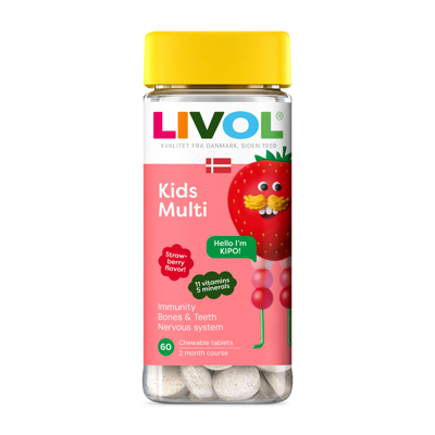 LIVOL MULTI, vaikams, braškių skonio, 60 tablečių paveikslėlis