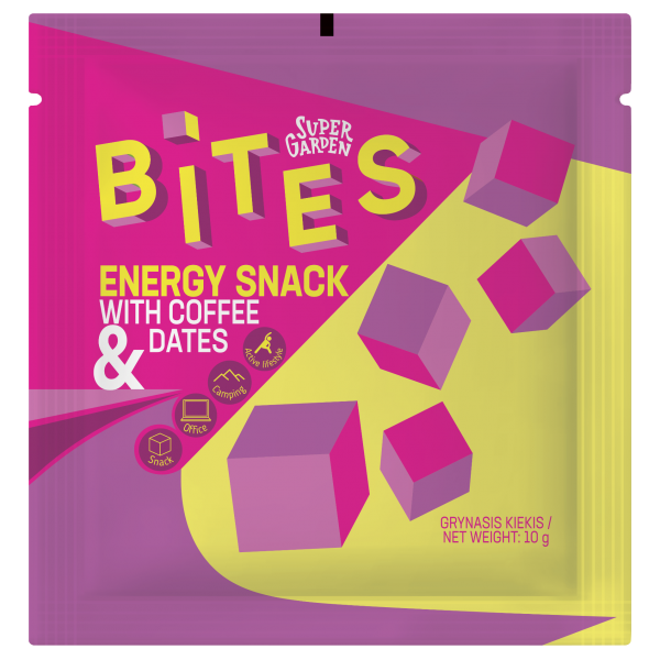 SUPERGARDEN BITES ENERGY SNACK liofilizuotas kavos ir datulių užkandis