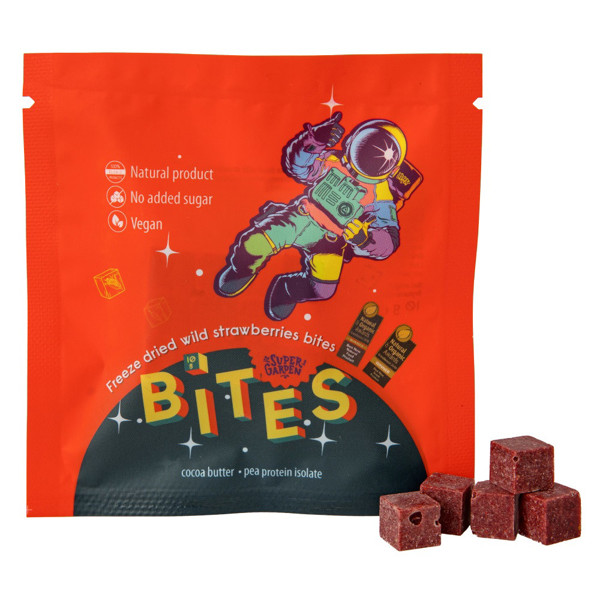 SUPERGARDEN BITES liofilizuotas užkandis su laukinėmis braškėmis SUPERGARDEN BITES liofilizuotas užkandis su laukinėmis braškėmis