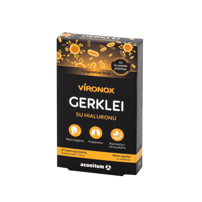 VIRONOX, gerklei su hialuronu, pipirmėčių ir citrinų skonio, 20 čiulpiamųjų tablečių paveikslėlis