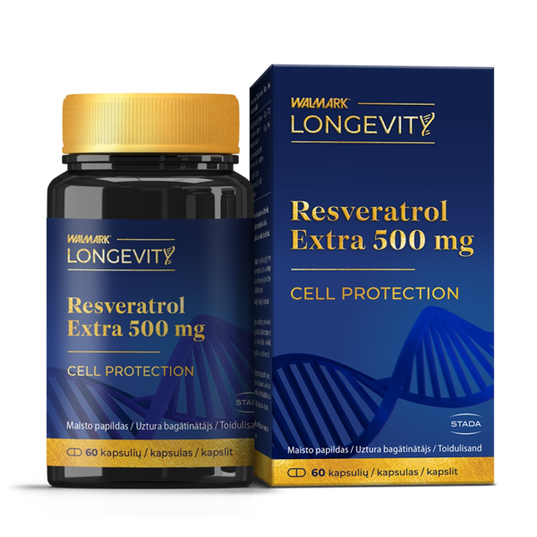 LONGEVITY Resveratrol Extra, 500 mg, 60 kapsulių paveikslėlis
