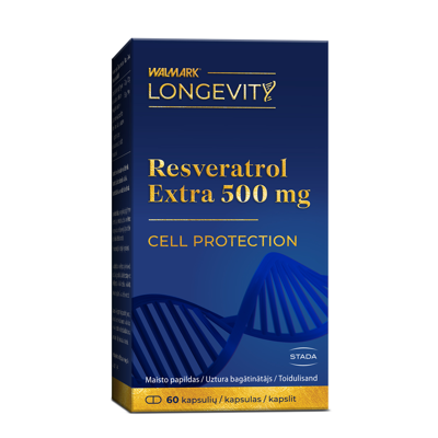 LONGEVITY Resveratrol Extra, 500 mg, 60 kapsulių paveikslėlis