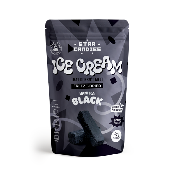 STAR CANDIES Šaltyje džiovinti juodi vaniliniai ledai, 50g