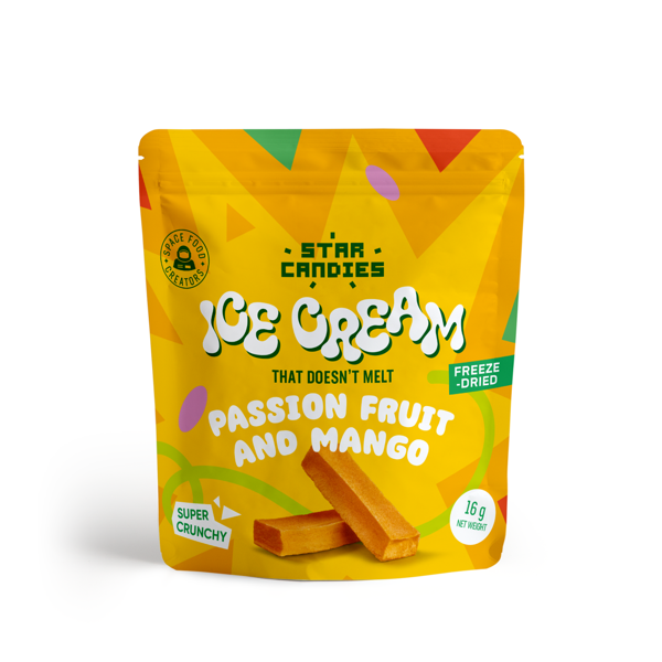 STAR CANDIES Šaltyje džiovinti pasiflorų ir mangų skonio ledai, 16g