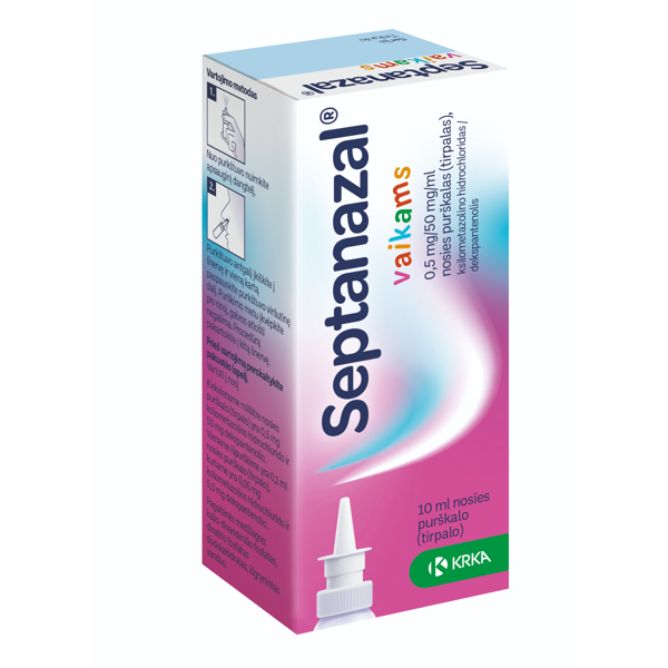 SEPTANAZAL, 0,5 mg/50 mg/ml, nosies purškalas (tirpalas), vaikams, 10 ml paveikslėlis
