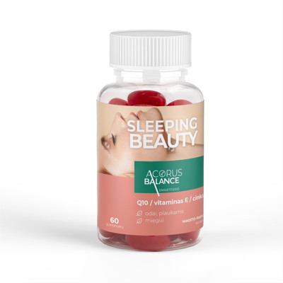 ACORUS BALANCE SLEEPING BEAUTY GUMMIES, guminukai miegui ir odai (su melatoninu), 60 vnt. paveikslėlis