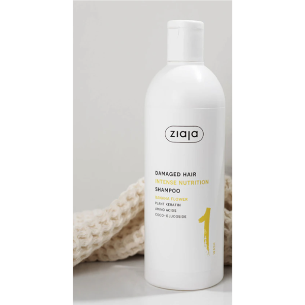 ZIAJA ZIAJA PLANT ESSENTIALS ZIAJ BANANA FLOWER MAITINAMASIS ŠAMPŪNAS PAŽEISTIEMS PLAUKAMS 400ml