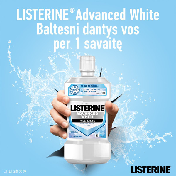 LISTERINE ADVANCED WHITE, burnos skalavimo skystis, balinantis, 500 ml paveikslėlis