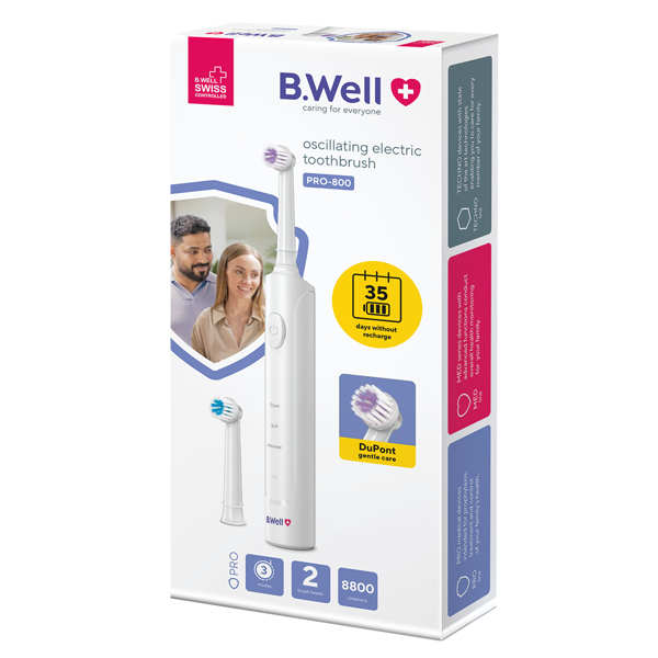 B.WELL PRO-800 elektrinis rotacinis dantų šepetėlis, Baltas