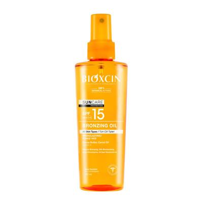 BIOXCIN SUNCARE bronzinį įdegį skatinantis purškiamas aliejus SPF 15, 200 ml