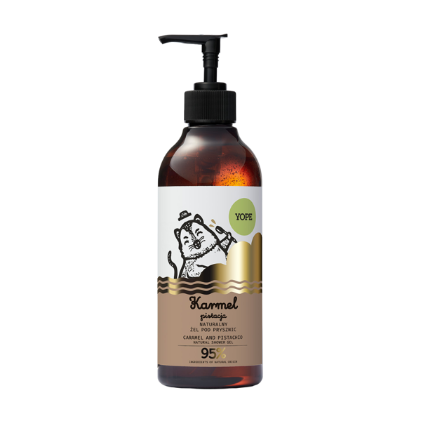 YOPE Natūralus dušo gelis, Karamelė ir pistacijos,  400 ml.
