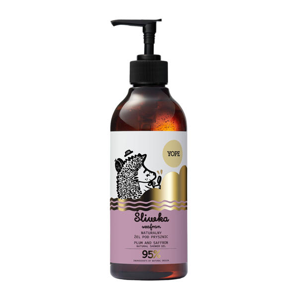 YOPE Natūralus dušo gelis, Slyva ir šafranas, 400 ml.