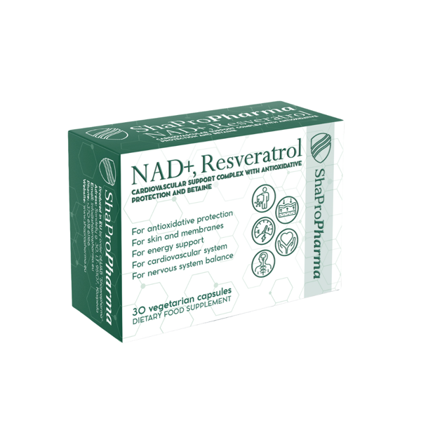 NAD+, Resveratrol and betaine complex, 30 kapsulių paveikslėlis