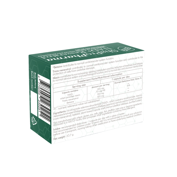 NAD+, Resveratrol and betaine complex, 30 kapsulių paveikslėlis