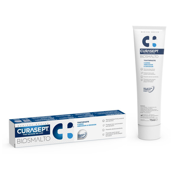 CURASEPT BIOSMALTO CARIES ABRASION AND EROSIONS, dantų pasta, 75 ml paveikslėlis