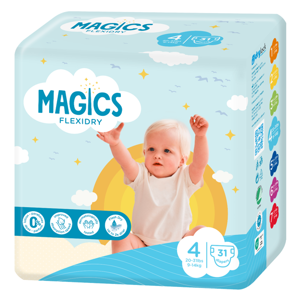 MAGICS FLEXIDRY MAGICAL TUBES MAXI, vaikiškos sauskelnės, 9-14 kg, 31 vnt. paveikslėlis