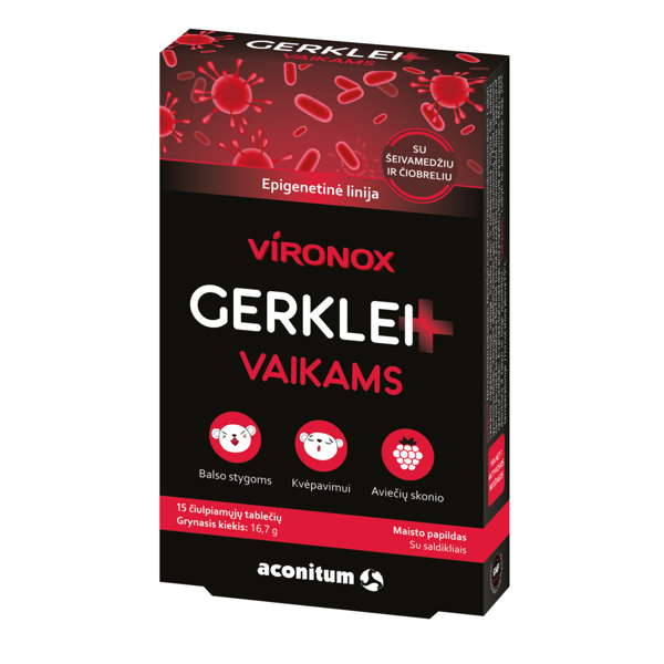 VIRONOX+, gerklei vaikams, 15 čiulpiamųjų tablečių paveikslėlis