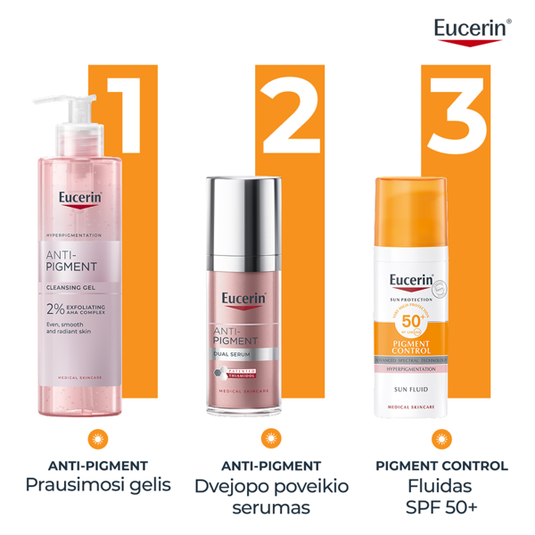 EUCERIN PIGMENT CONTROL, fluidas nuo saulės ir hiperpigmentacijos, SPF50+, 50 ml paveikslėlis EUCERIN PIGMENT CONTROL, fluidas nuo saulės ir hiperpigmentacijos, SPF50+, 50 ml paveikslėlis