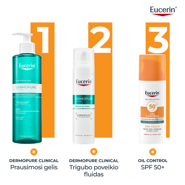 EUCERIN, kreminis gelis veidui nuo saulės, SPF 50+, riebiai, į aknę linkusiai odai, 50 ml paveikslėlis