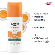 EUCERIN, kreminis gelis veidui nuo saulės, SPF 50+, riebiai, į aknę linkusiai odai, 50 ml paveikslėlis