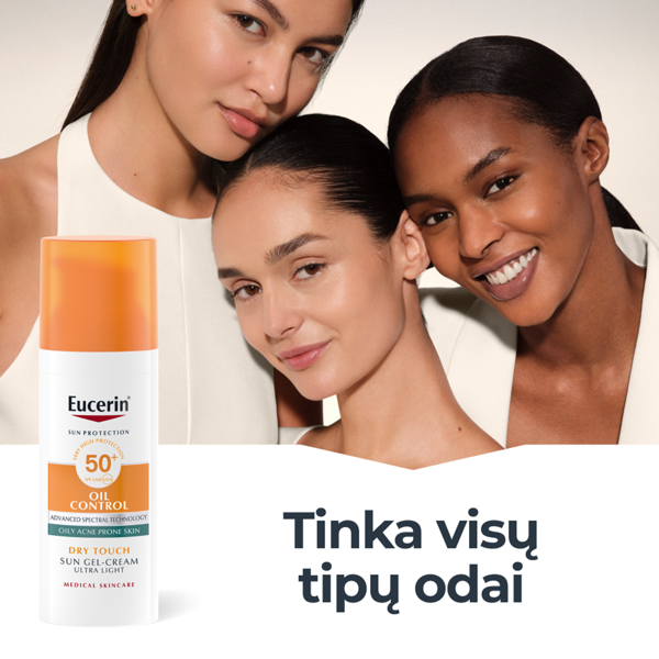 EUCERIN, kreminis gelis veidui nuo saulės, SPF 50+, riebiai, į aknę linkusiai odai, 50 ml paveikslėlis