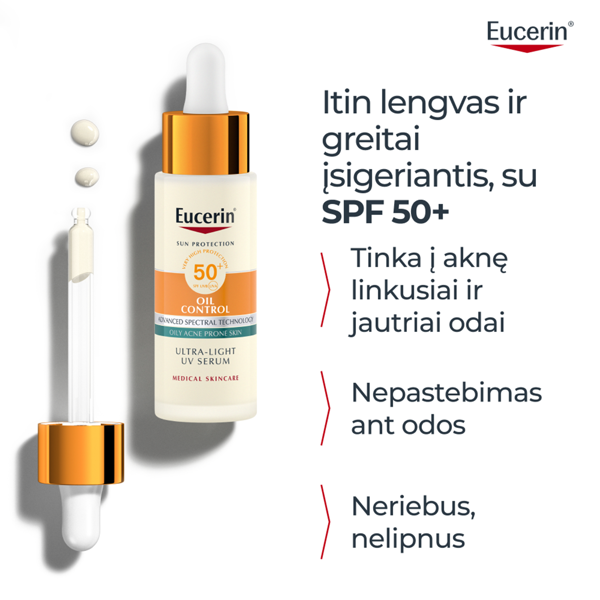 EUCERIN SUN OIL CONTROL, itin lengvas kasdienis serumas, SPF50+, 30 ml paveikslėlis EUCERIN SUN OIL CONTROL, itin lengvas kasdienis serumas, SPF50+, 30 ml paveikslėlis