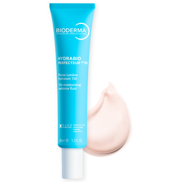 BIODERMA HYDRABIO PERFECTEUR, drėkinamasis spindesio suteikiantis fluidas dehidratuotai odai, SPF30, 40 ml paveikslėlis