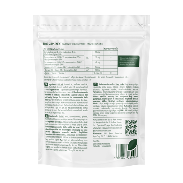 RAW POWDERS OMEGA 3-6-9, 120 kapsulių paveikslėlis RAW POWDERS OMEGA 3-6-9, 120 kapsulių paveikslėlis
