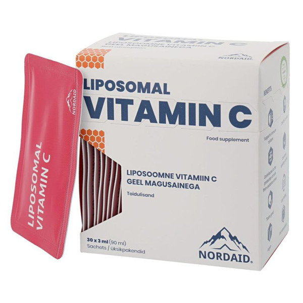NORDAID VITAMINAS C LIPOSOMOSE, 1000mg, serumas, pakeliai 30x3ml 2 NORDAID VITAMINAS C LIPOSOMOSE, 1000mg, serumas, pakeliai 30x3ml