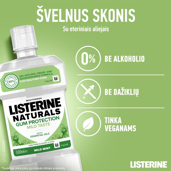 LISTERINE NATURALS GUM PROTECTION, burnos skalavimo skystis, 500ml paveikslėlis