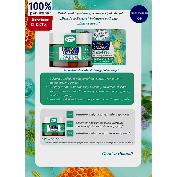 DRESDNER ESSENZ Balzamas vaikams „Laisva nosis“ 30 ml